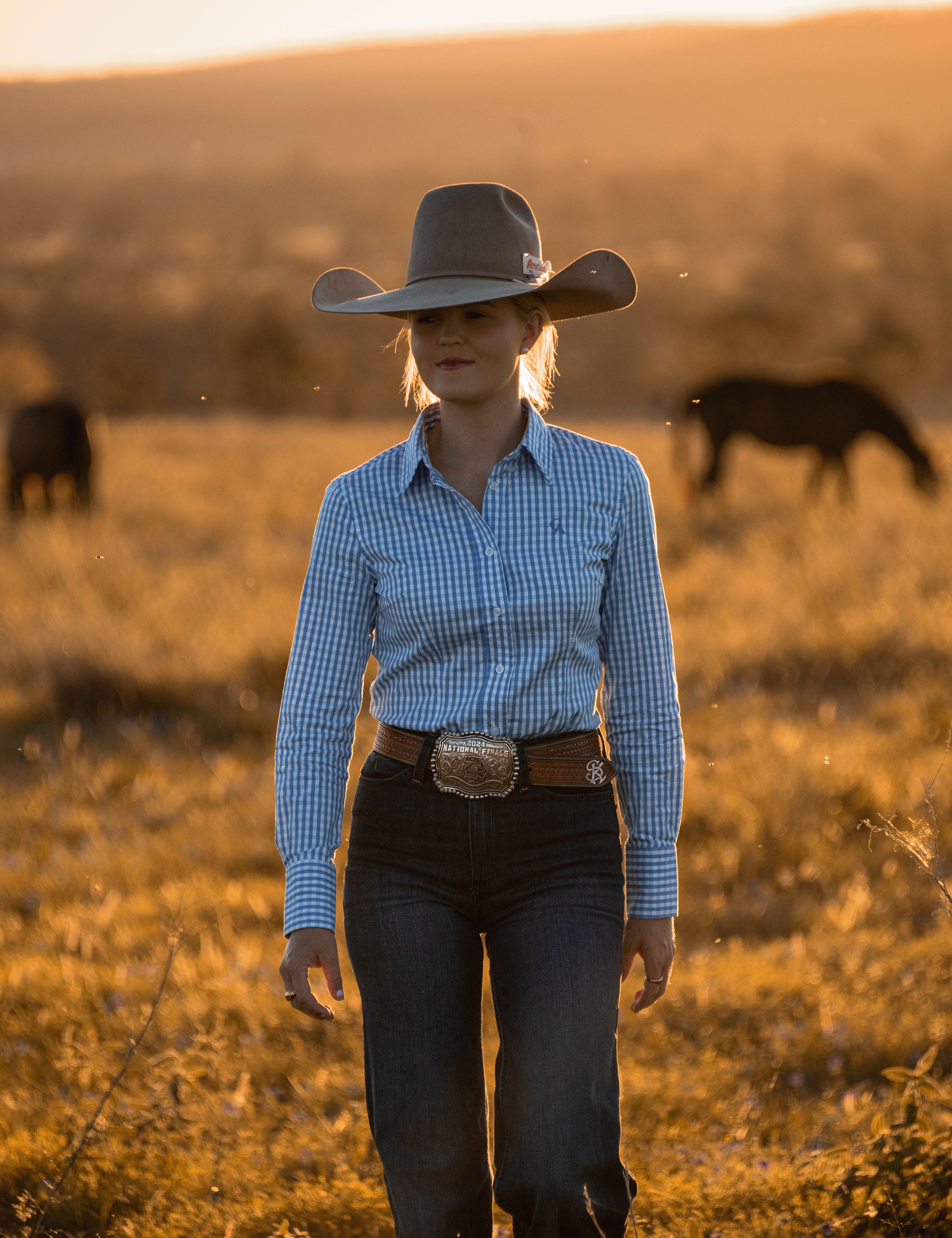 Ladies Slim Fit Long Sleeve Shirt - Cornflower Blue Check
