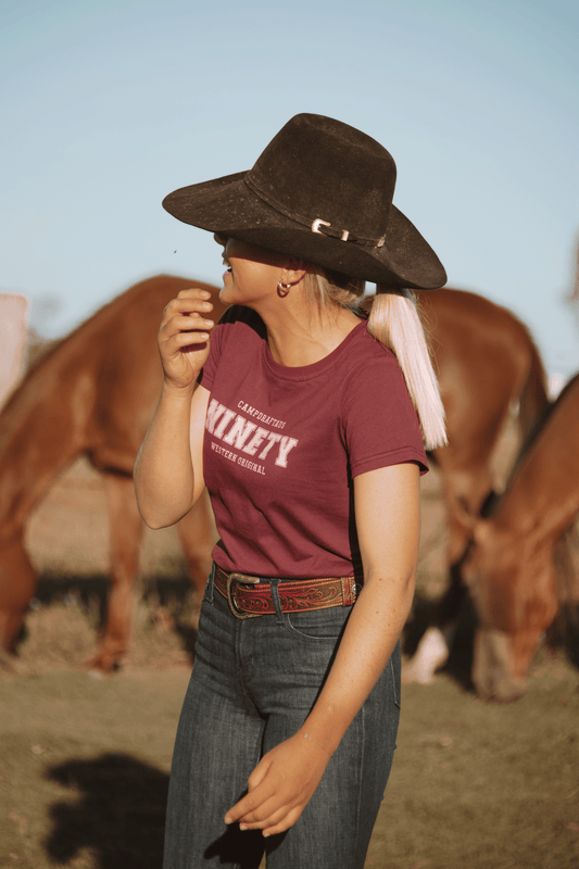 Ladies Ninety Logo Tee - Burgundy