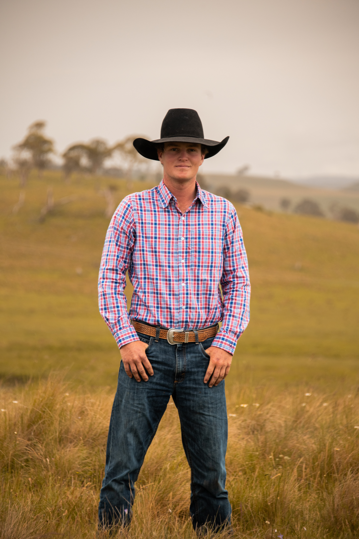 Men's Long Sleeve Shirt - Red/Blue Plaid