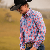 Men's Long Sleeve Shirt - Red/Blue Plaid