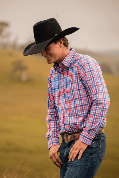 Men's Long Sleeve Shirt - Red/Blue Plaid