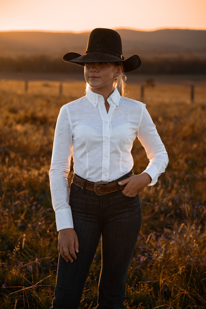 Ladies Slim Fit Long Sleeve Shirt - White