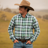 Men's Long Sleeve Shirt - Retro Mint Green Plaid