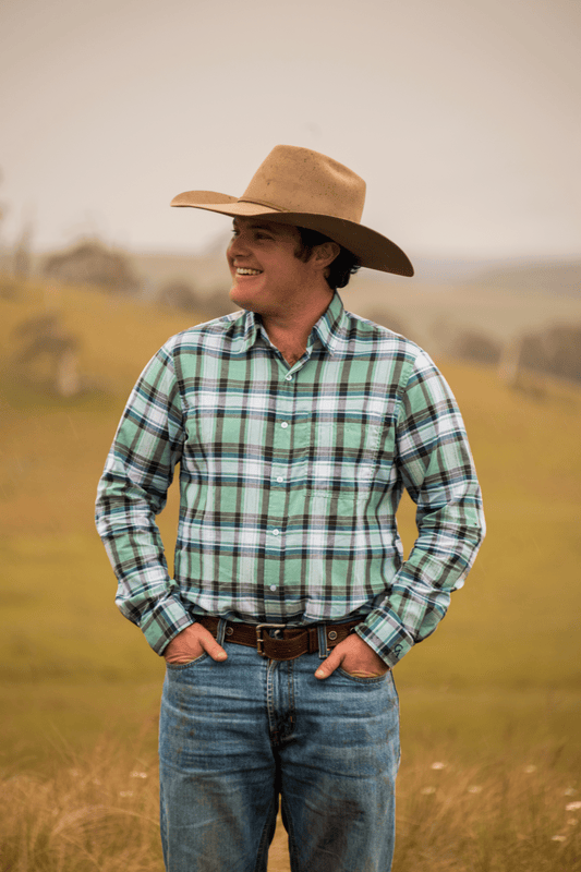 Men's Long Sleeve Shirt - Retro Mint Green Plaid