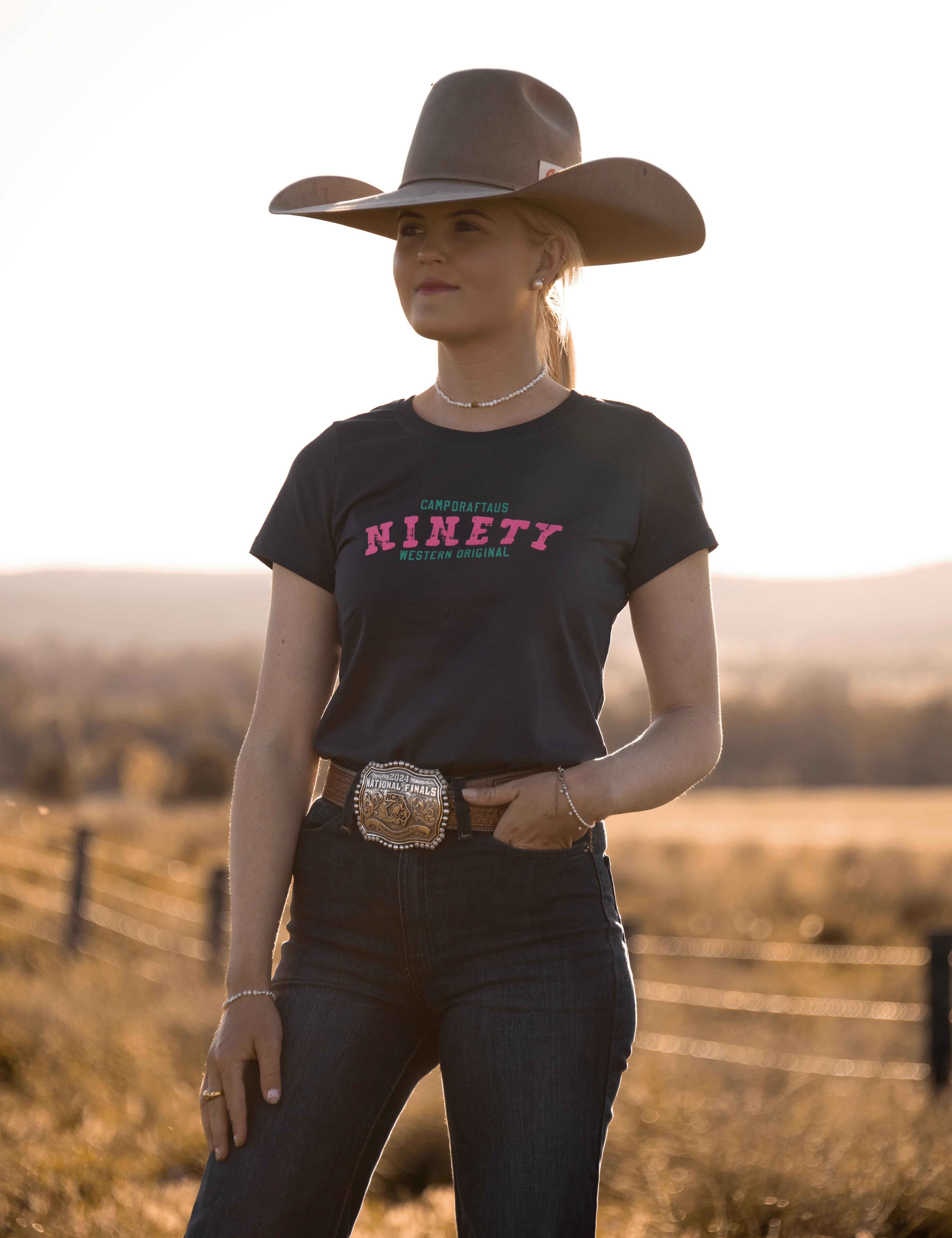 Ladies Ninety Logo Tee - Petrol Blue