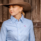 SECONDS Ladies Long Sleeve Shirt - Cornflower Blue Stripe