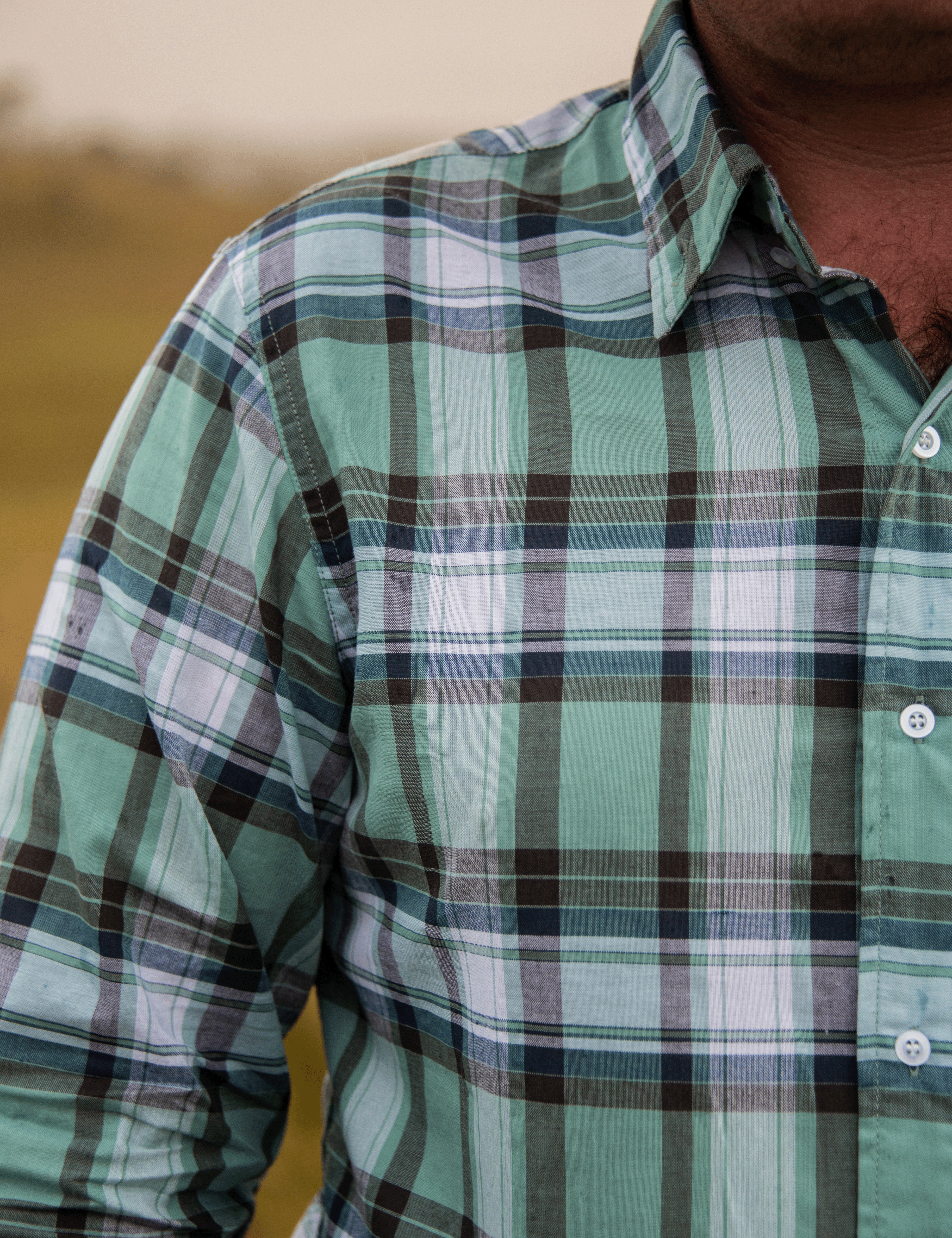 Men's Long Sleeve Shirt - Retro Mint Green Plaid