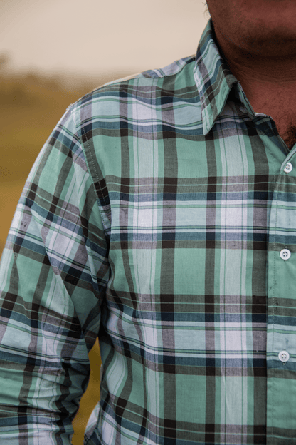 Men's Long Sleeve Shirt - Retro Mint Green Plaid