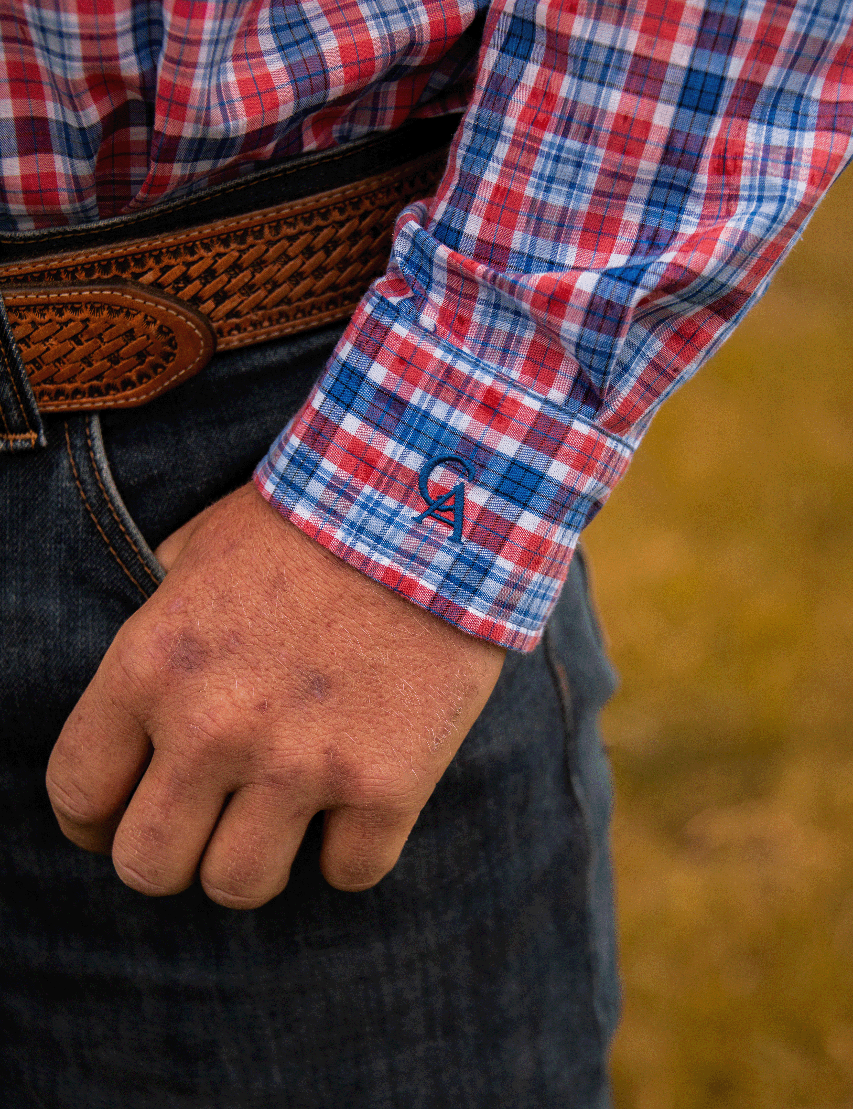 Men's Long Sleeve Shirt - Red/Blue Plaid