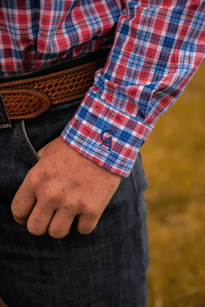 Men's Long Sleeve Shirt - Red/Blue Plaid