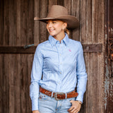 CLEARANCE - Ladies Slim Fit Long Sleeve Shirt - Cornflower Blue Stripe