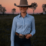 Ladies Slim Fit Long Sleeve Shirt - Cornflower Blue Check