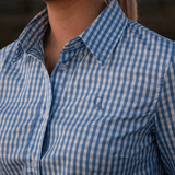 Ladies Slim Fit Long Sleeve Shirt - Cornflower Blue Check