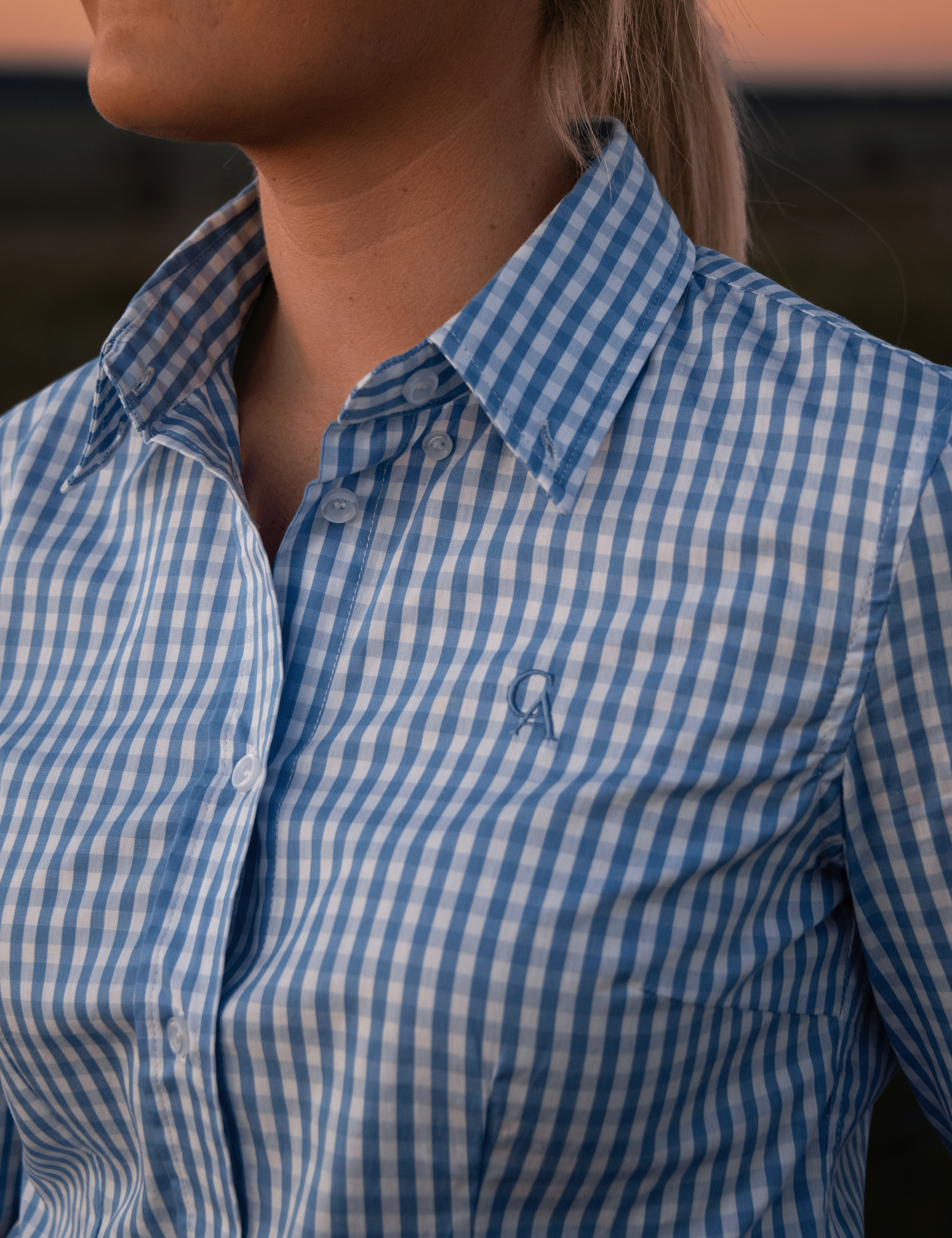 Ladies Slim Fit Long Sleeve Shirt - Cornflower Blue Check
