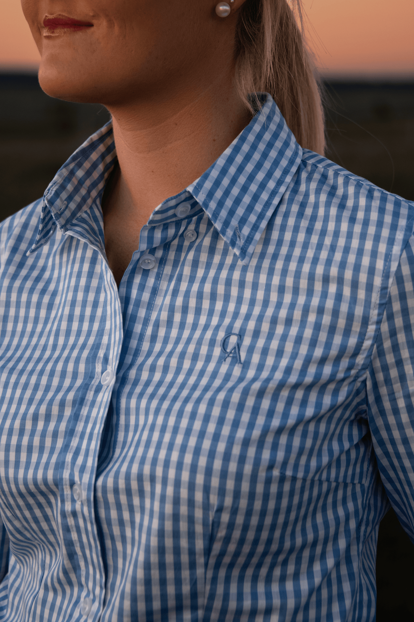Ladies Slim Fit Long Sleeve Shirt - Cornflower Blue Check