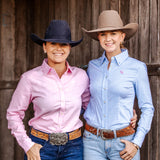 CLEARANCE - Ladies Slim Fit Long Sleeve Shirt - Cornflower Blue Stripe