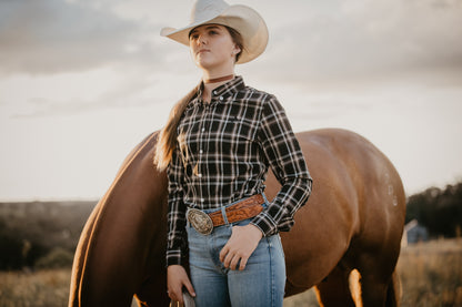 CLEARANCE - Ladies Long Sleeve Midnight Plaid Shirt