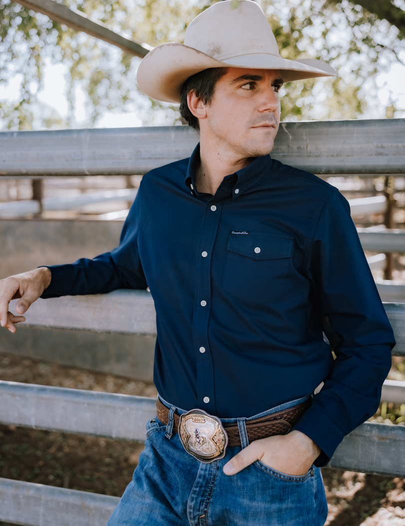 Mens Long Sleeve Navy Oxford