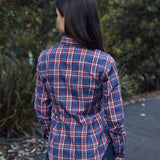 CLEARANCE - Ladies Long Sleeve Red Blue Plaid Shirt